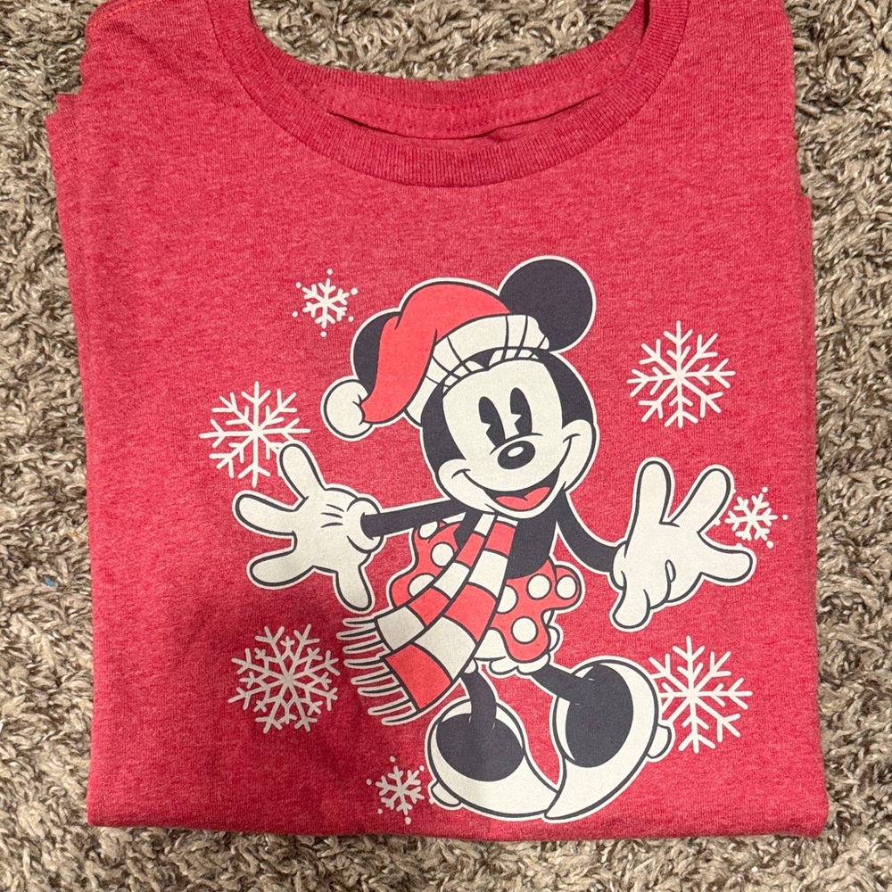 Disney store girls Red Minnie Mouse Christmas short Sleeve Tee